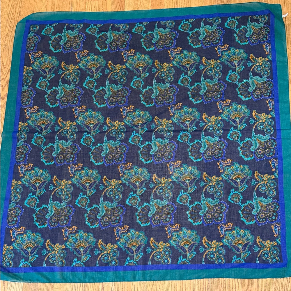 Blue Green Floral Pattern Lightweight Scarf Wrap Made in Italy 🇮🇹 Peacock Style
